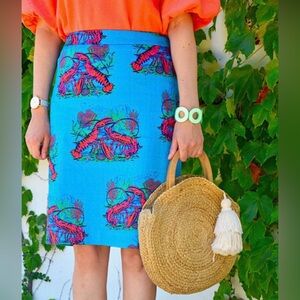 J. Crew Pencil Skirt in Lobster Print Grass Cloth Size 12